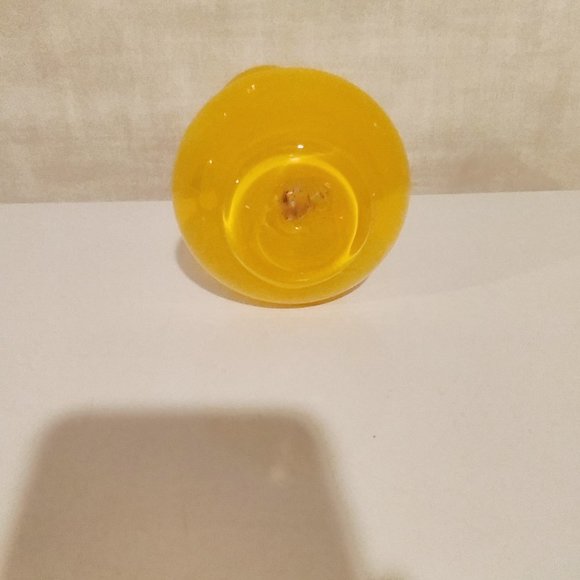 PILGRIM GLASS HAND BLOWN Yellow & Clear Glass Vase 5" - Picture 4 of 6